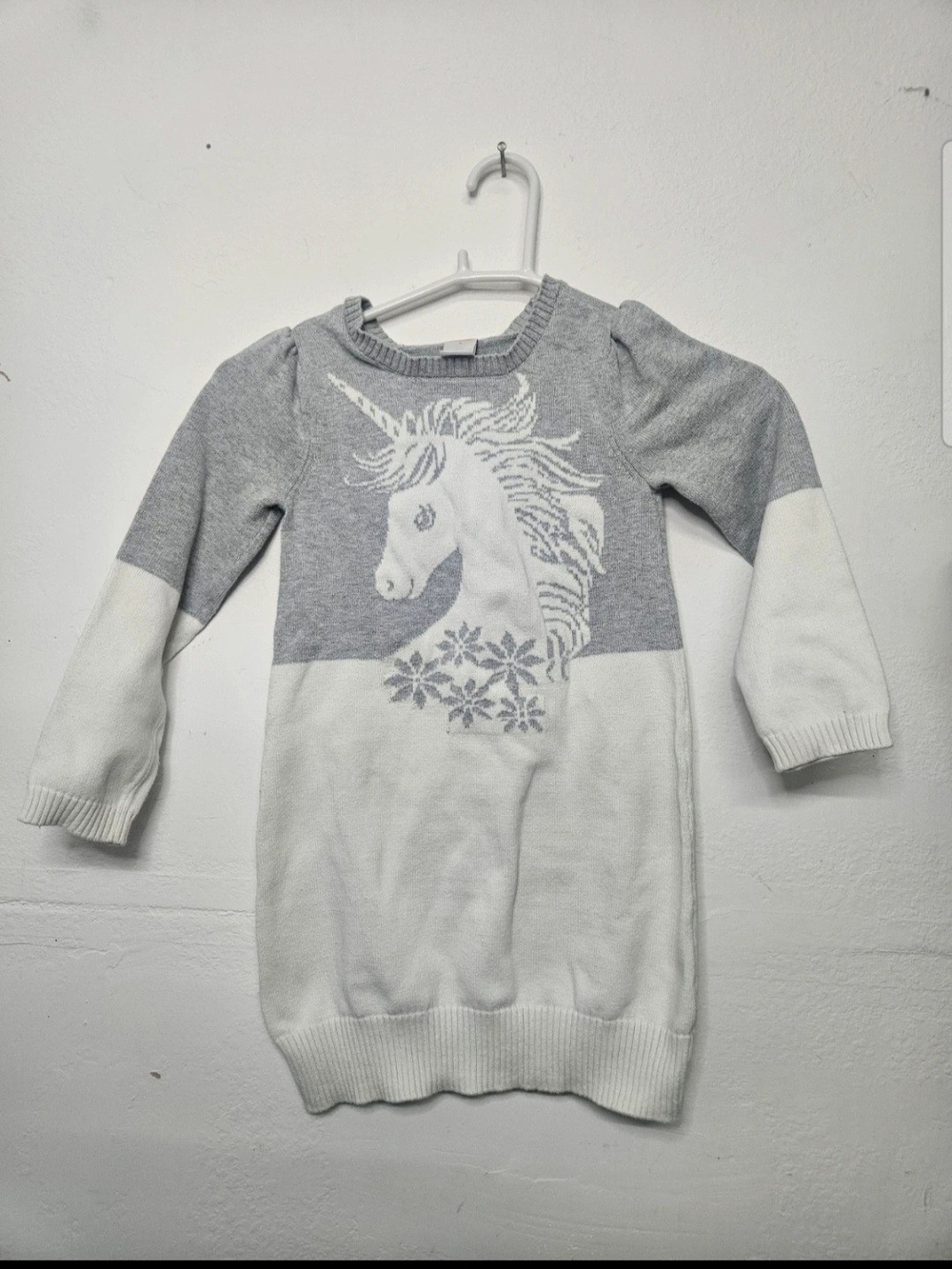 Gymboree Gray and White Unicorn Knit Dress Sz 8